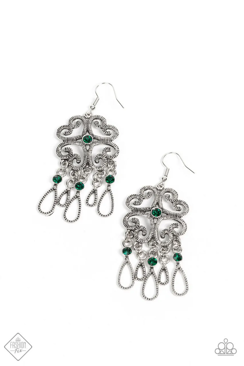 Majestic Makeover - Green - Rhinestone Heart Paparazzi Fishhook Earrings - December 2021 Glimpses of Malibu