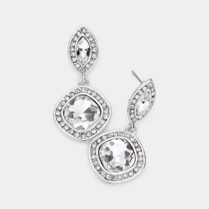 Marquise & Square Clear Crystal Silver Evening Earrings
