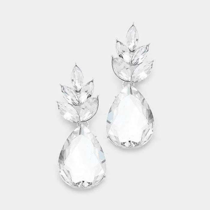 Marquise Clear Crystal Cluster Teardrop Earrings