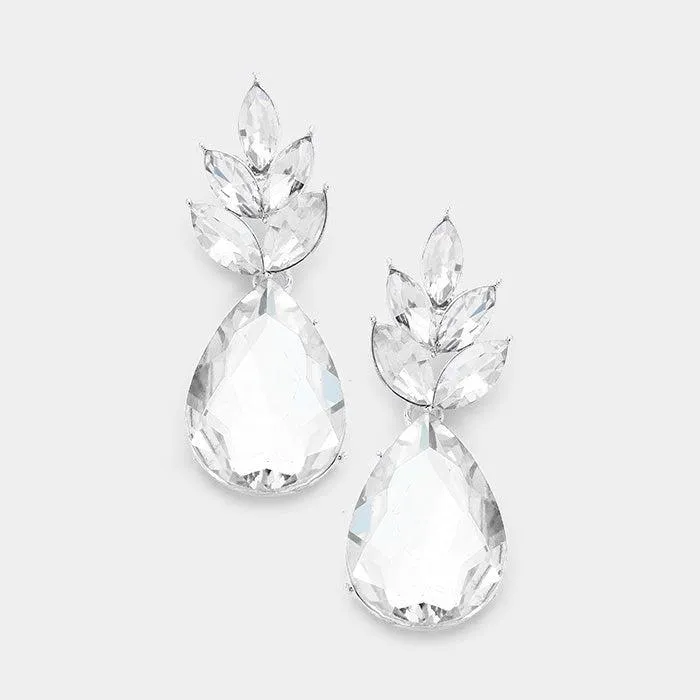Marquise Clear Crystal Cluster Teardrop Earrings