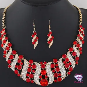 Marvelous Ruby and Gold Statement Necklace & Earrings