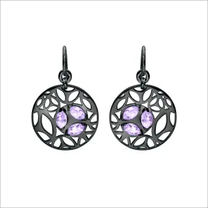 Medallion Amethyst Small Earrings in Sterling Silver plated with Black Rhodium