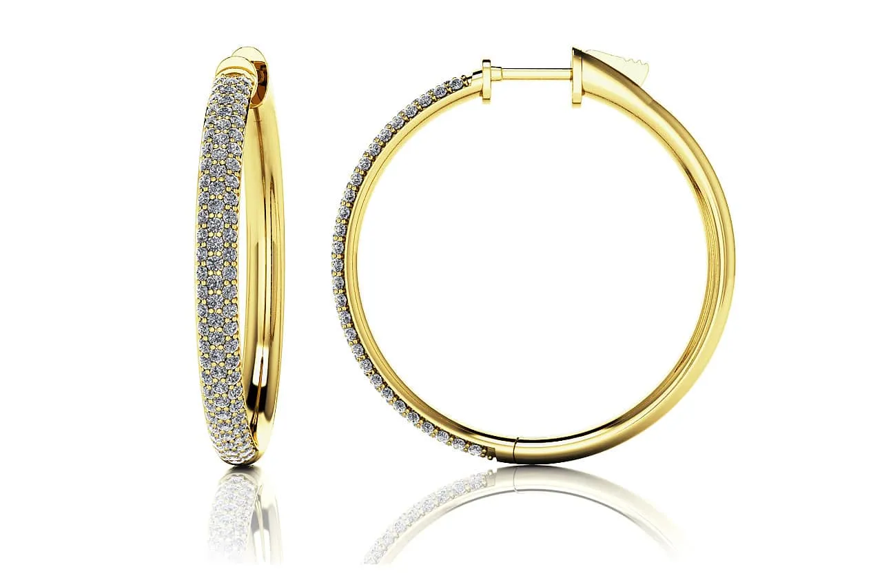 Medium Triple Row Diamond Hoop Earrings with 1.40 ct.(finished) 1.1mm