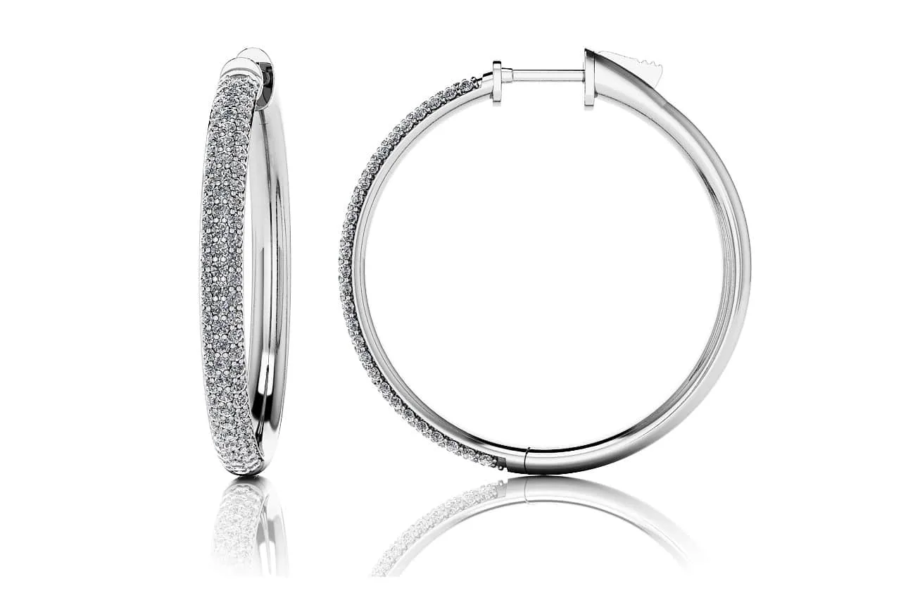 Medium Triple Row Diamond Hoop Earrings with 1.40 ct.(finished) 1.1mm