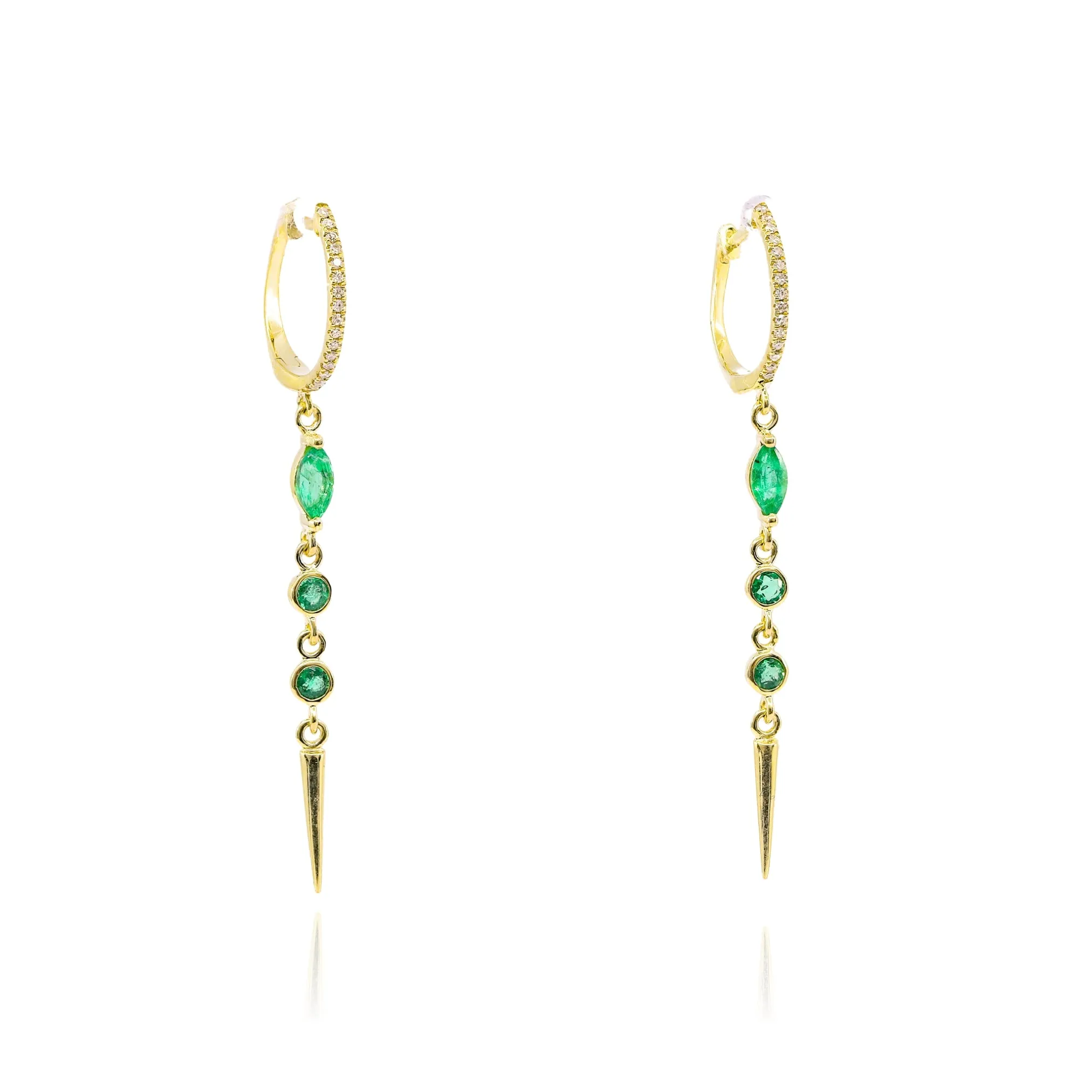 MEIRA T 14K YELLOW GOLD EMERALD DIAMOND DROP EARRINGS