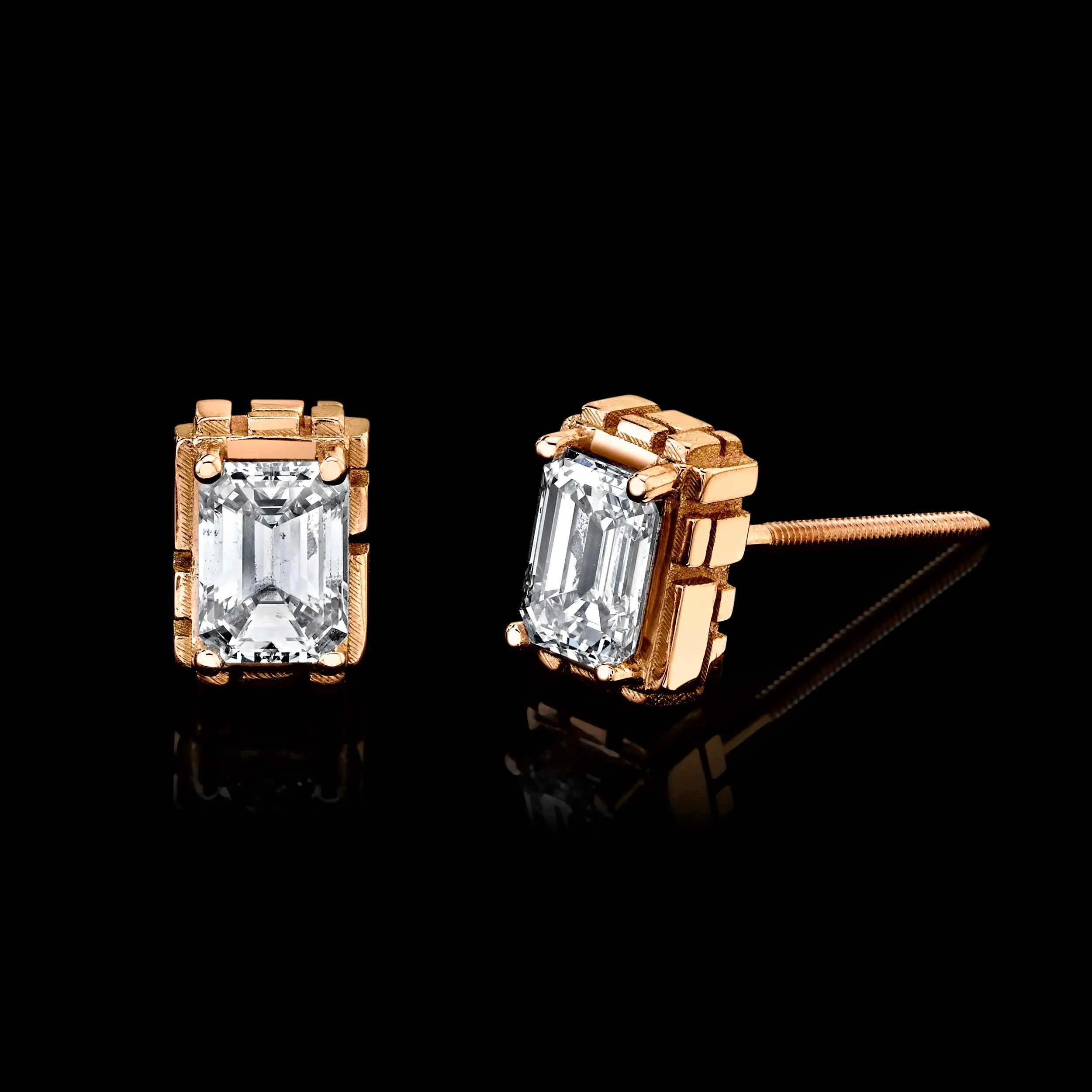 Metal Noir Signature Collection Emerald Cut Diamond Stud Earrings