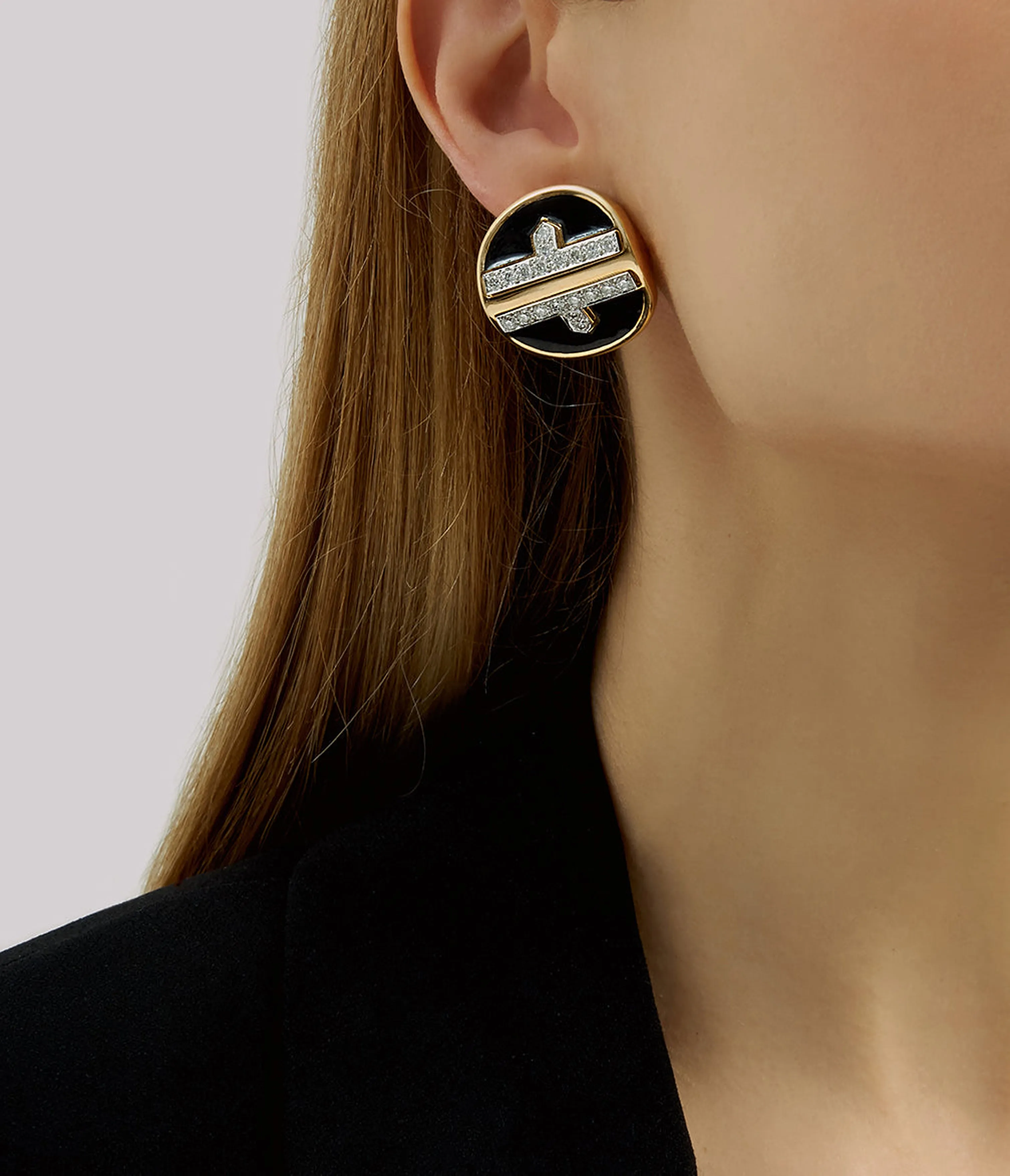 Metro Earrings, Black Enamel