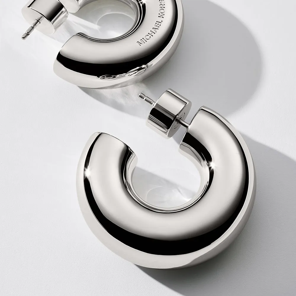 Michael Kors Silver Plated Brass Chunky Platinum Hoop Earrings