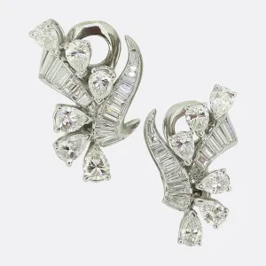Mid-Century 4.00 Carat Diamond Cluster Earrings