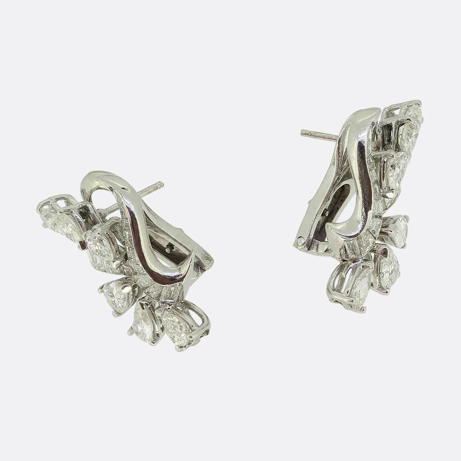 Mid-Century 4.00 Carat Diamond Cluster Earrings