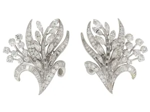 Mid-Century Diamond Flower Earrings in Platinum