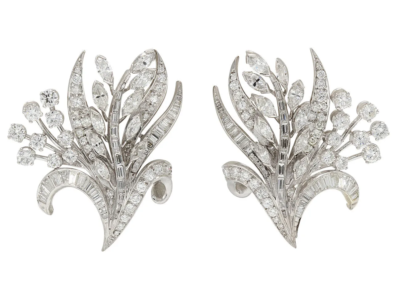 Mid-Century Diamond Flower Earrings in Platinum
