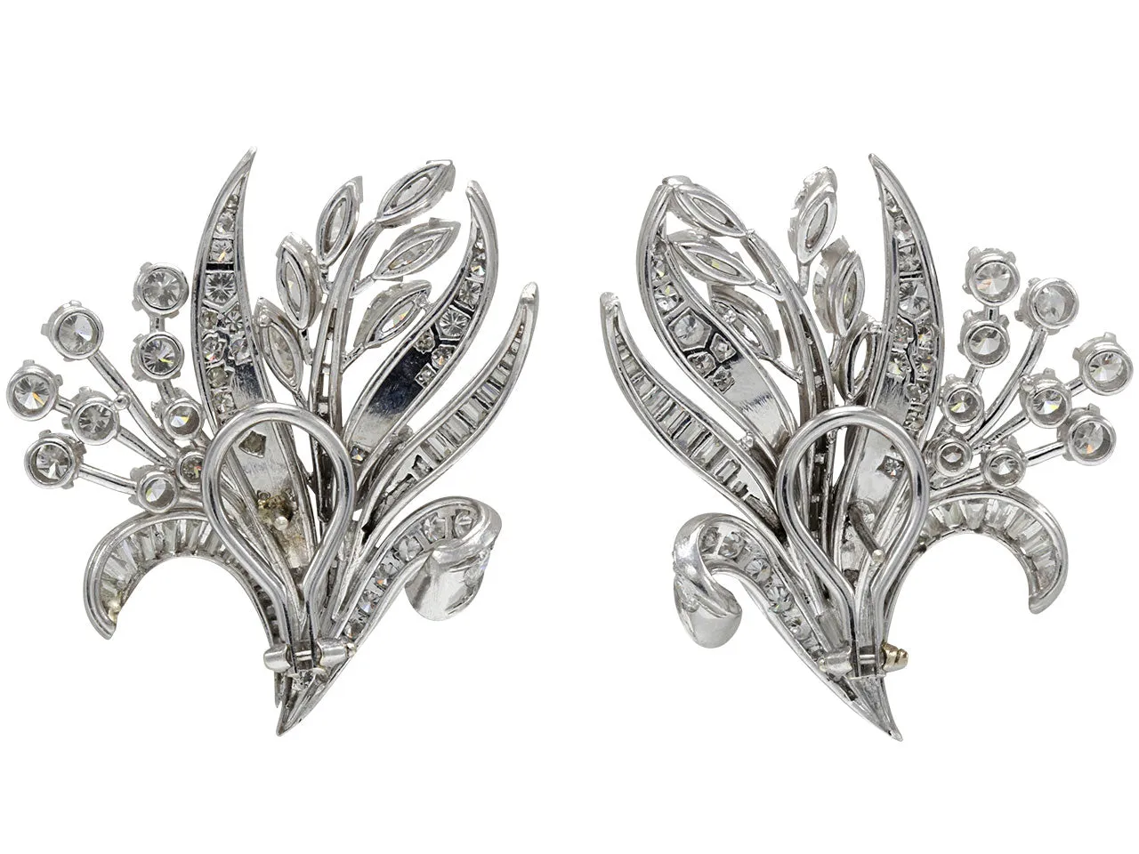 Mid-Century Diamond Flower Earrings in Platinum