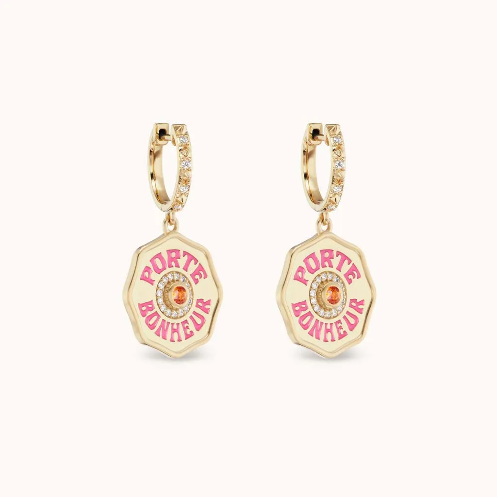 Mini Porte Bonheur Earrings Orange Sapphire