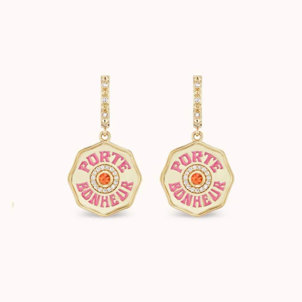 Mini Porte Bonheur Earrings Orange Sapphire