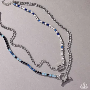 Mismatched Makeover - Blue - and Iridescent Rhinestone White Pearl Tiered Chain Paparazzi Toggle Short Necklace - January 2025 Life of the Party Exclusive