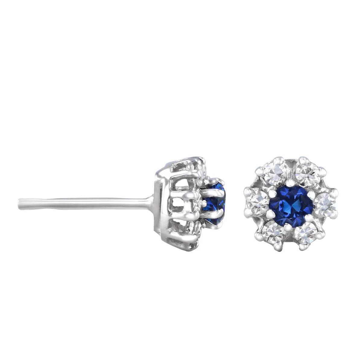 Mixed Cut Sapphire and 0.24 Brilliant Cut Diamond Cluster Earrings | pre-Loved | 18K White Gold