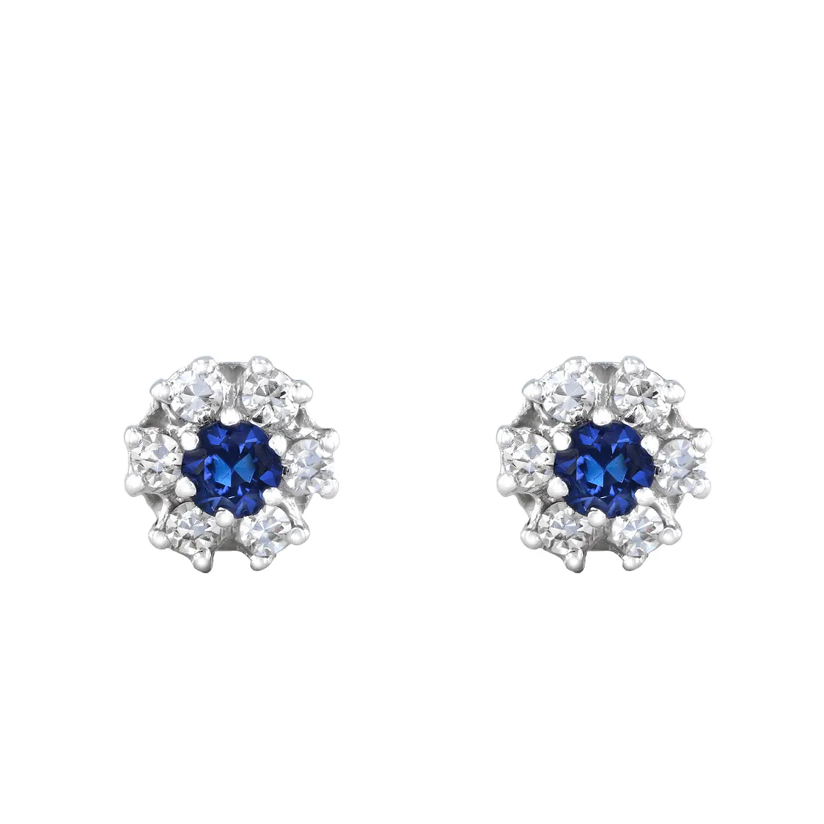 Mixed Cut Sapphire and 0.24 Brilliant Cut Diamond Cluster Earrings | pre-Loved | 18K White Gold