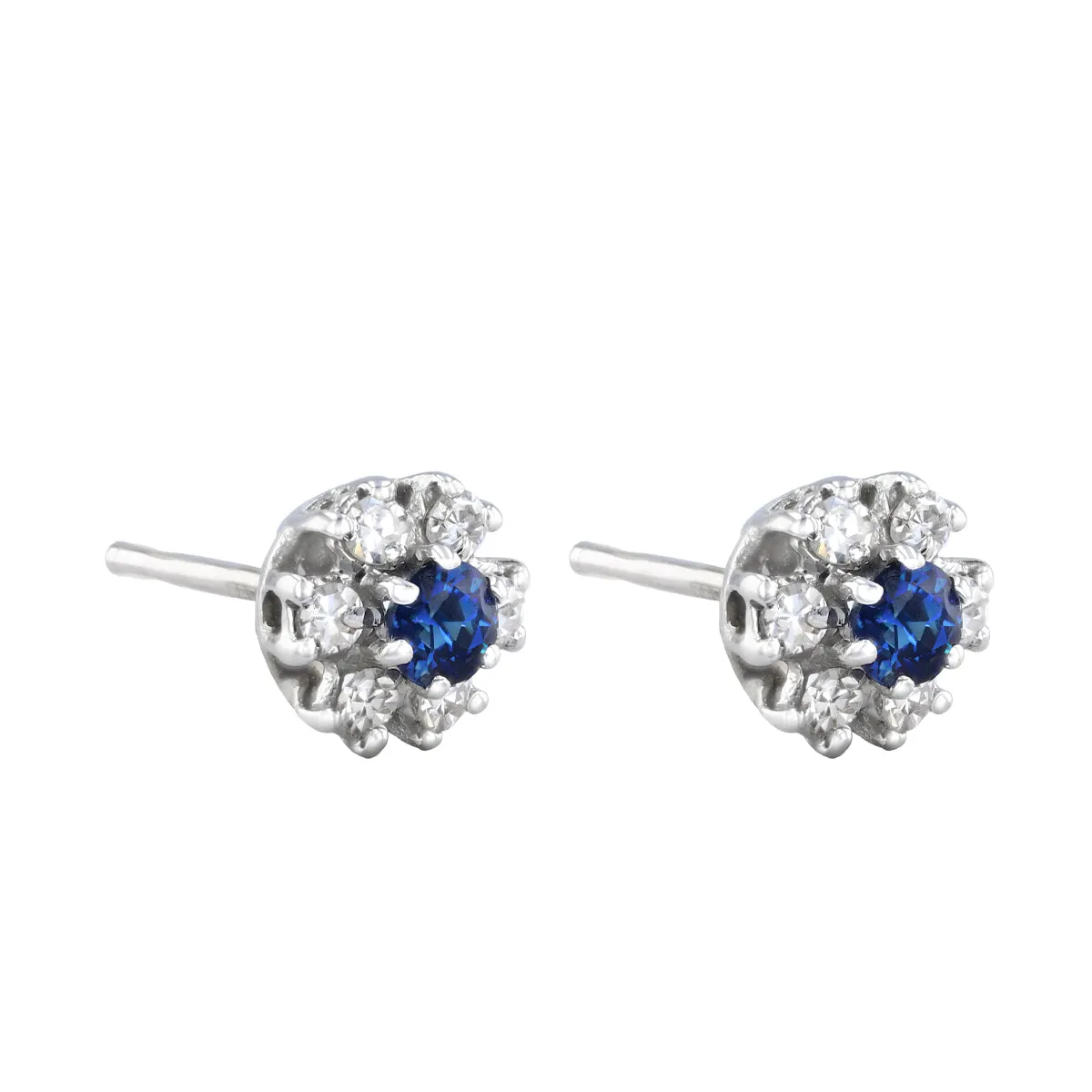 Mixed Cut Sapphire and 0.24 Brilliant Cut Diamond Cluster Earrings | pre-Loved | 18K White Gold