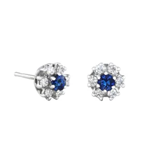 Mixed Cut Sapphire and 0.24 Brilliant Cut Diamond Cluster Earrings | pre-Loved | 18K White Gold