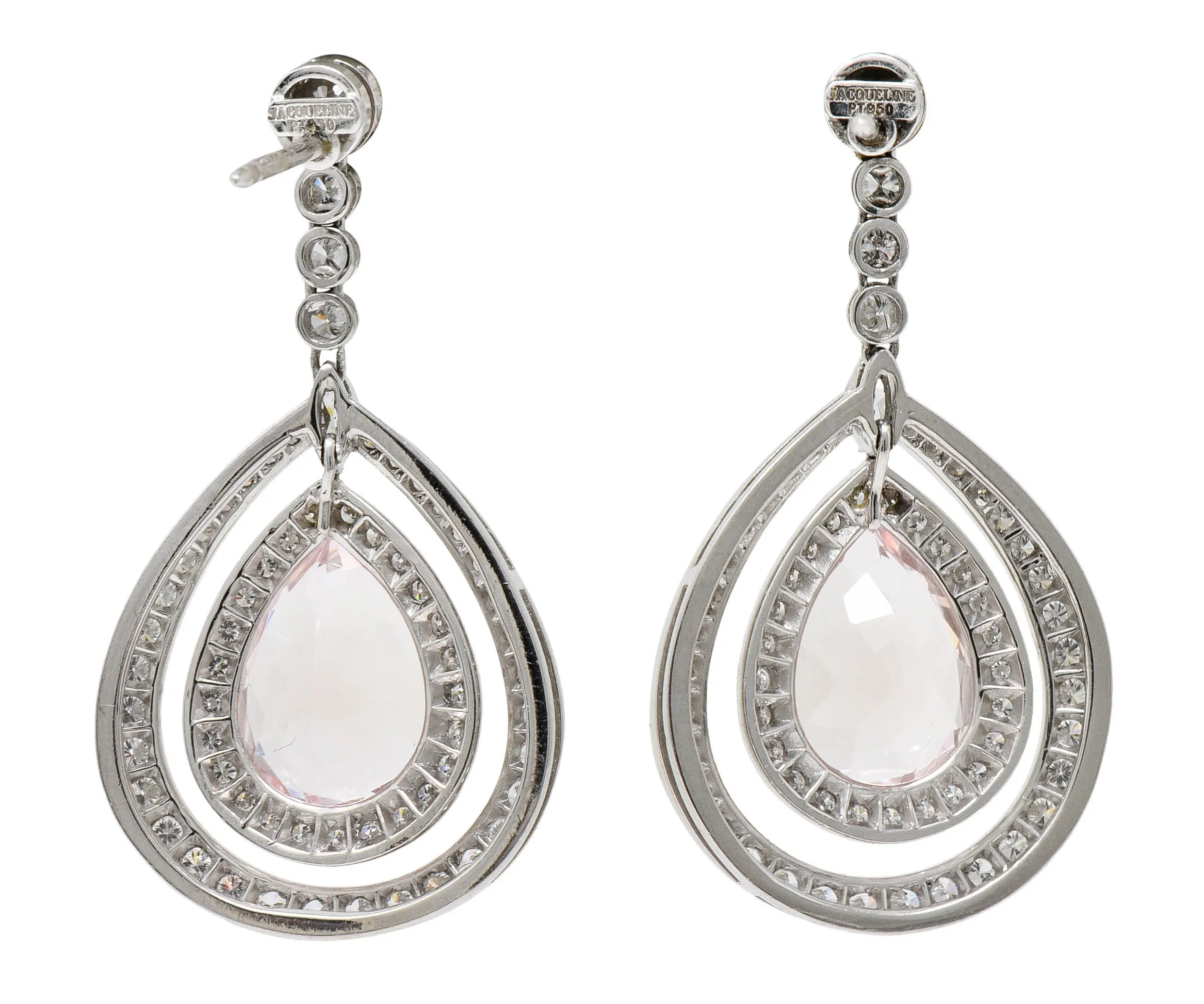 Modern Morganite Diamond Platinum Drop Earrings