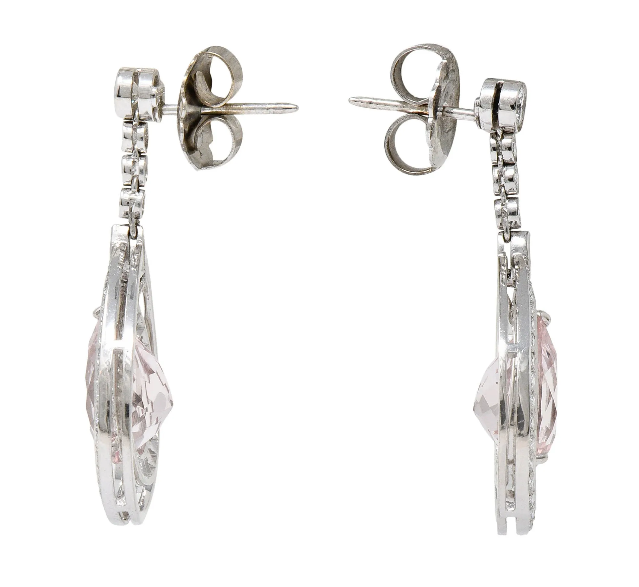 Modern Morganite Diamond Platinum Drop Earrings