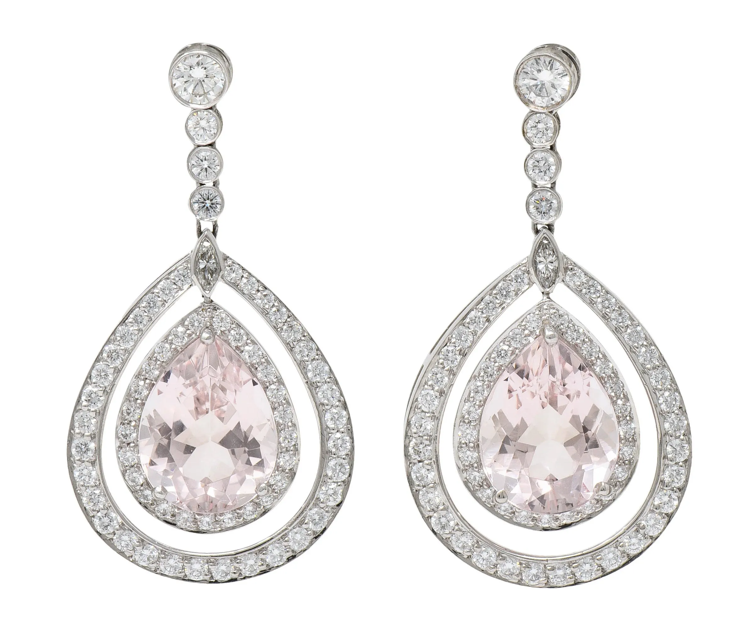 Modern Morganite Diamond Platinum Drop Earrings
