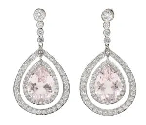 Modern Morganite Diamond Platinum Drop Earrings