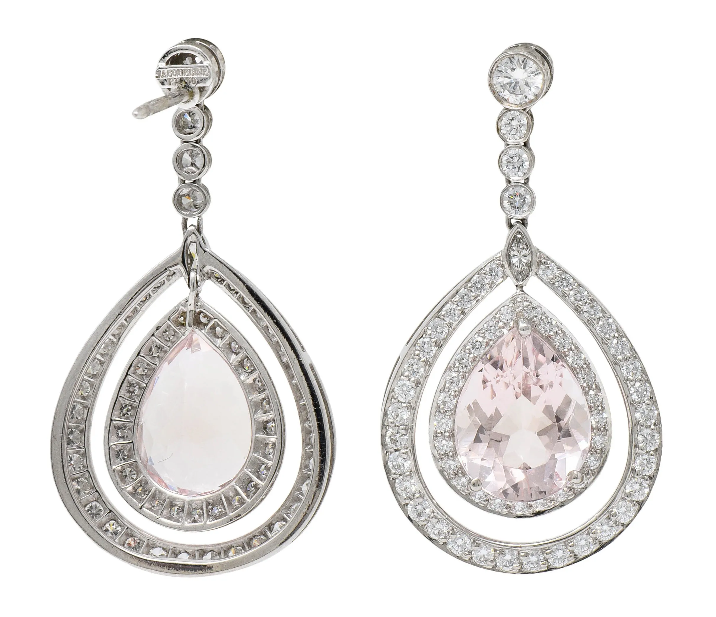 Modern Morganite Diamond Platinum Drop Earrings