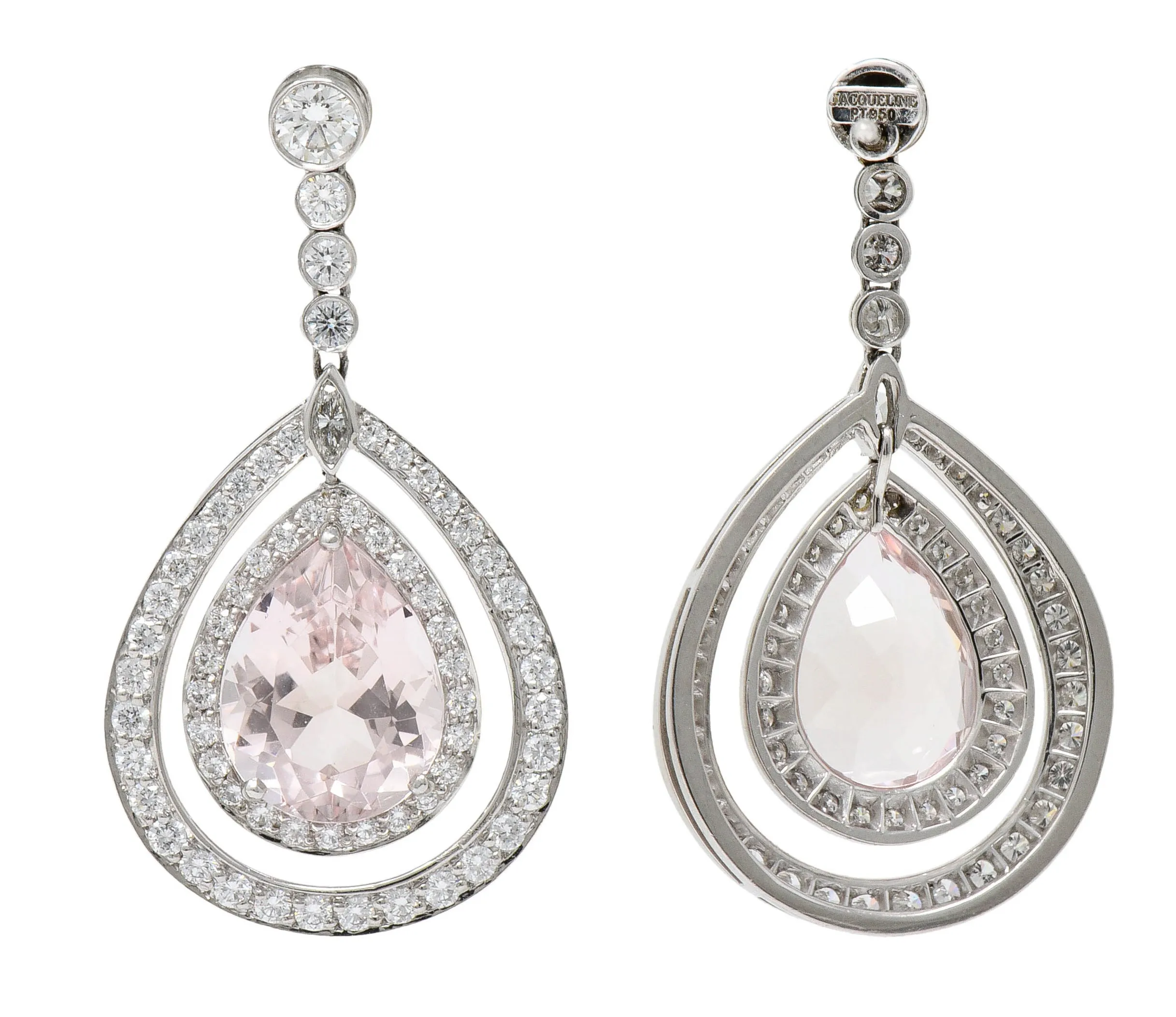 Modern Morganite Diamond Platinum Drop Earrings