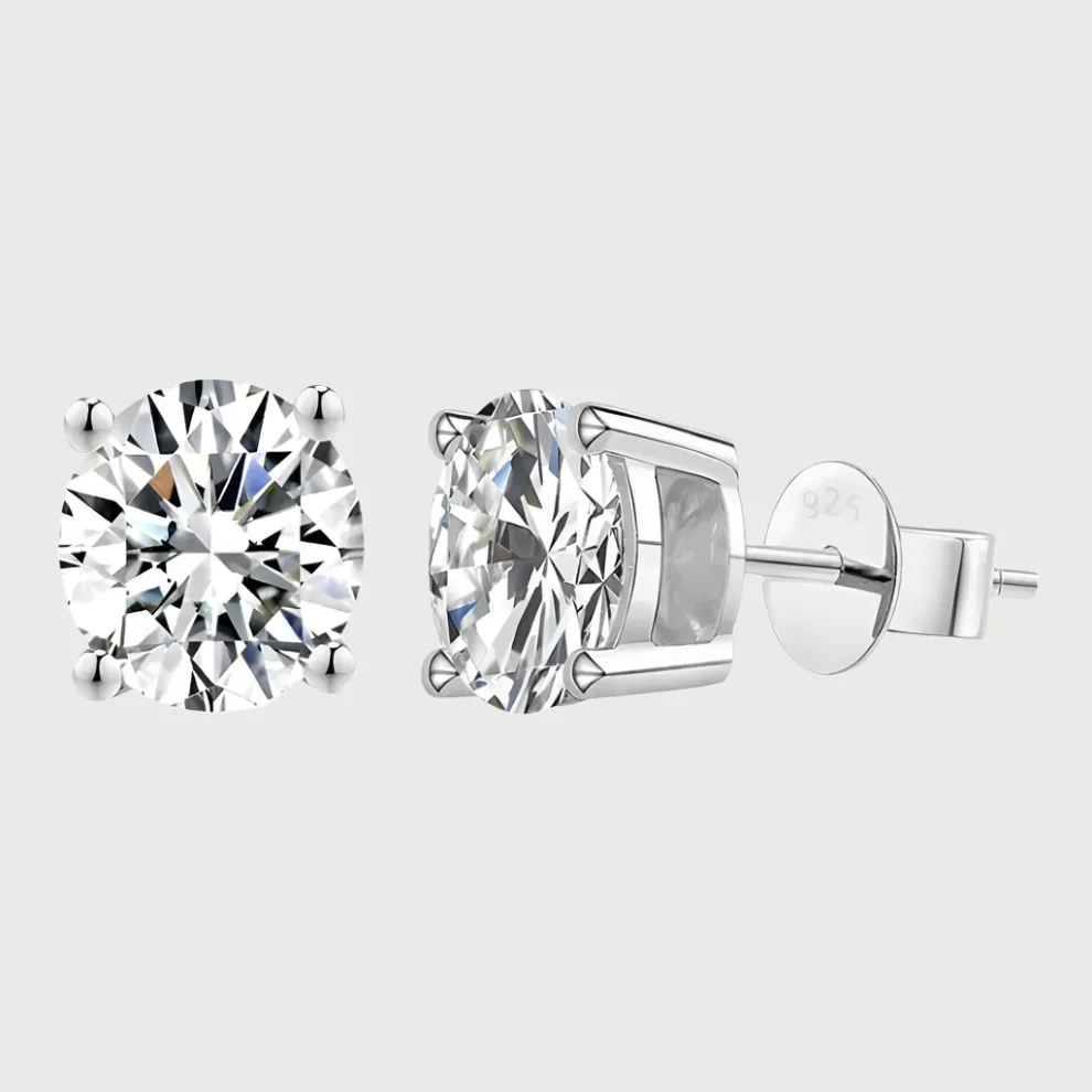 Moissanite Diamond Sterling Silver Earrings in White/Yellow Gold