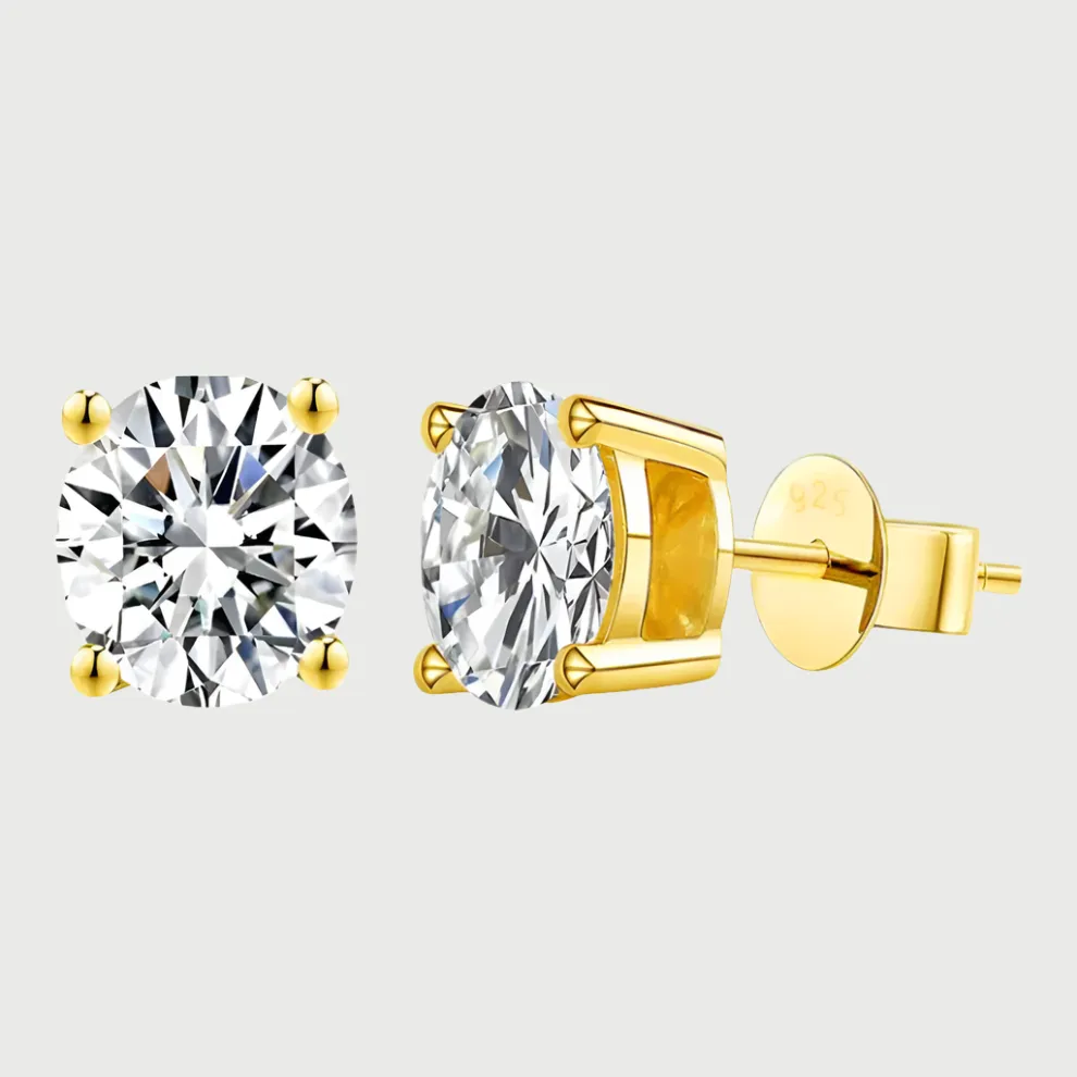 Moissanite Diamond Sterling Silver Earrings in White/Yellow Gold