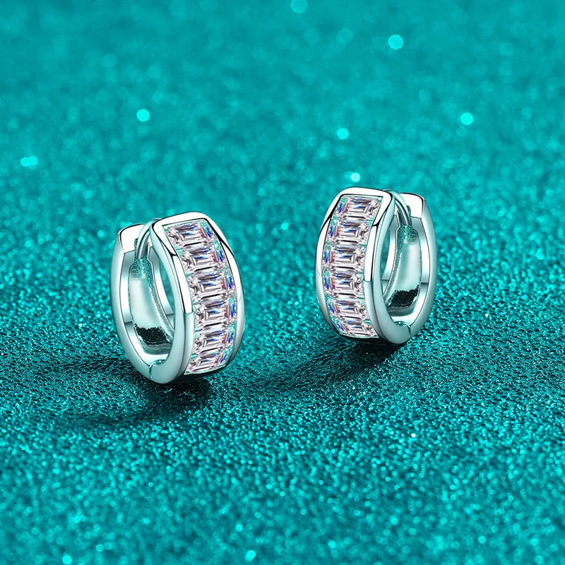 Moissanite Huggies, Solid Silver Diamonds Wide Huggie Earrings -EM033