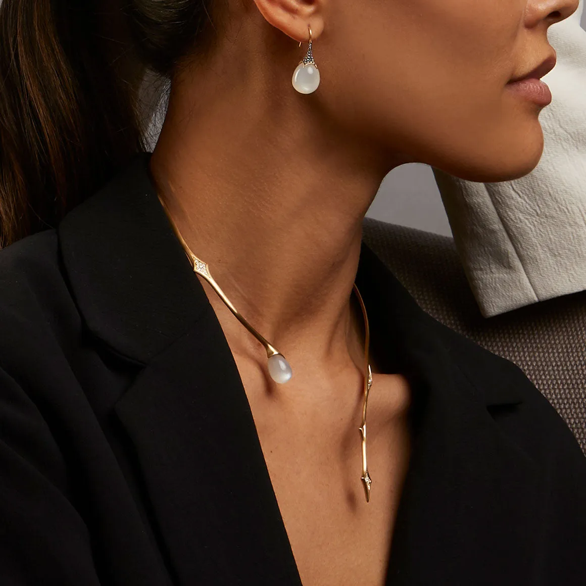 Moonstone and Gray Tahitian Pearl Drop Earrings