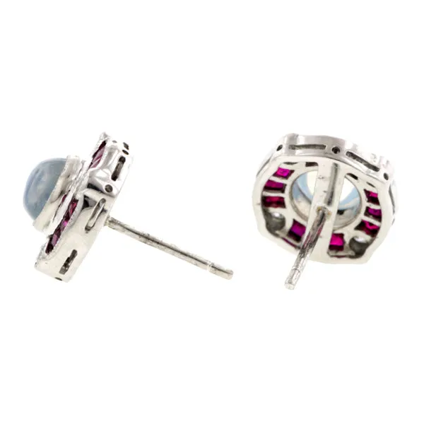 Moonstone, Ruby & Diamond Earrings