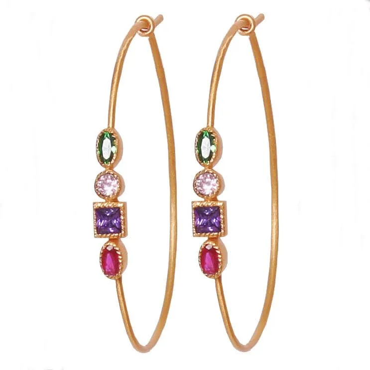 Mosaic Radiant Gemstone Hoop Earrings