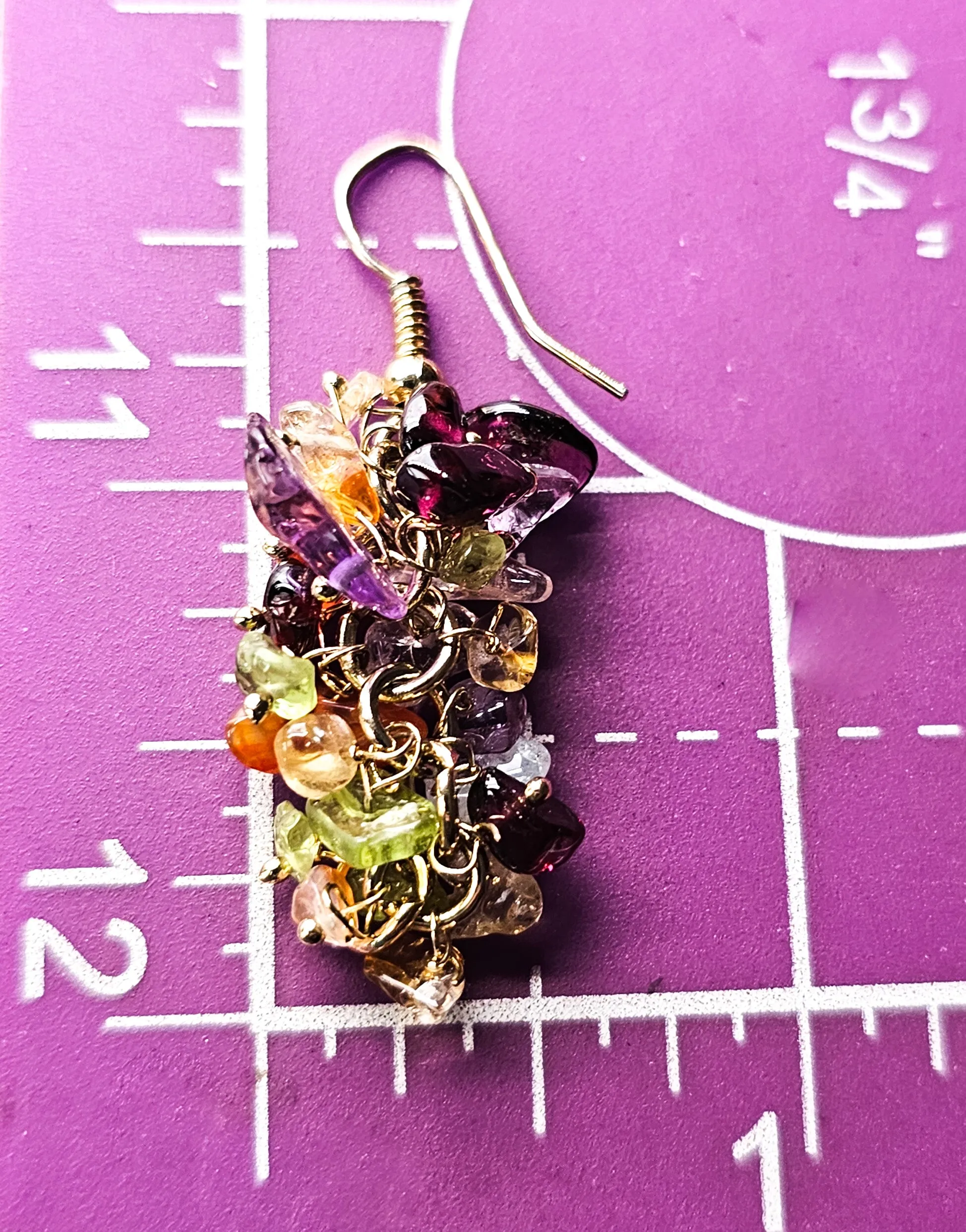Multi gemstone chip cluster yellow gold plated necklace and earrings set