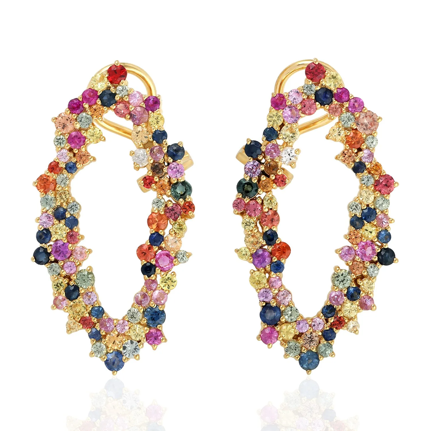 Multicolor Sapphire September Birthstone Front Stud Earrings In 18k Yellow Gold