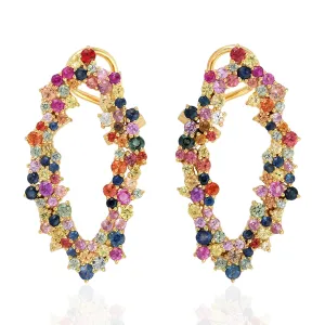 Multicolor Sapphire September Birthstone Front Stud Earrings In 18k Yellow Gold