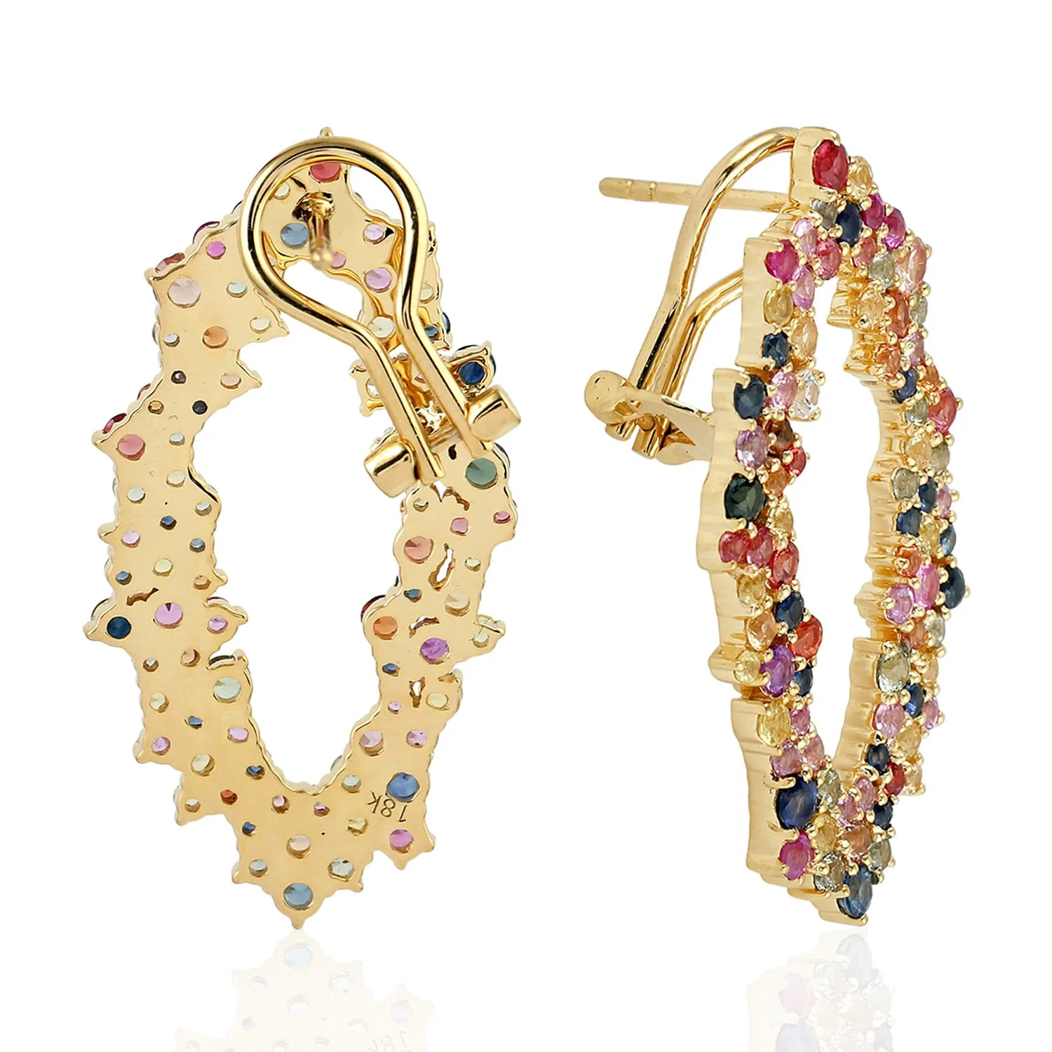 Multicolor Sapphire September Birthstone Front Stud Earrings In 18k Yellow Gold