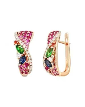 Multisapphire Signature Diamond Earrings in Pink Gold