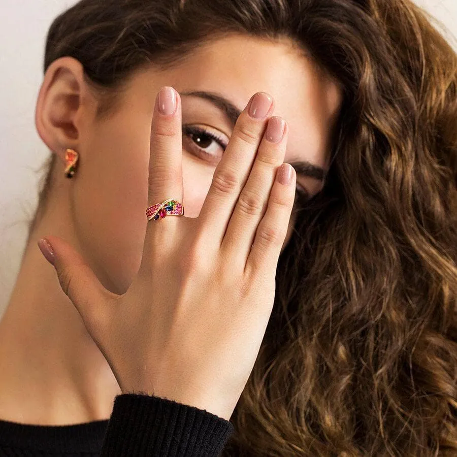Multisapphire Signature Diamond Earrings in Pink Gold