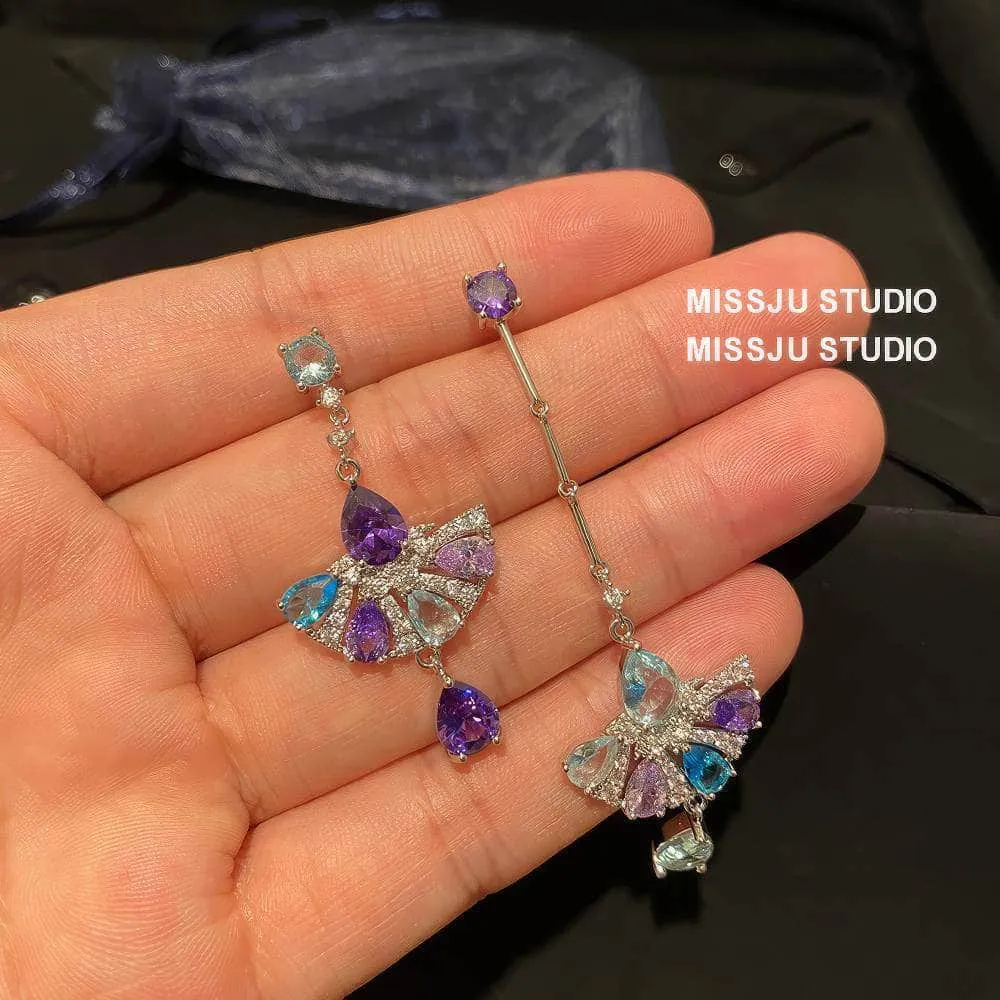 Multistone Tassel Fanshape Teardrop Earrings