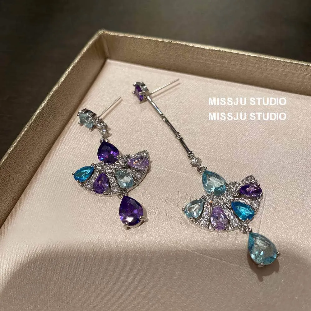 Multistone Tassel Fanshape Teardrop Earrings