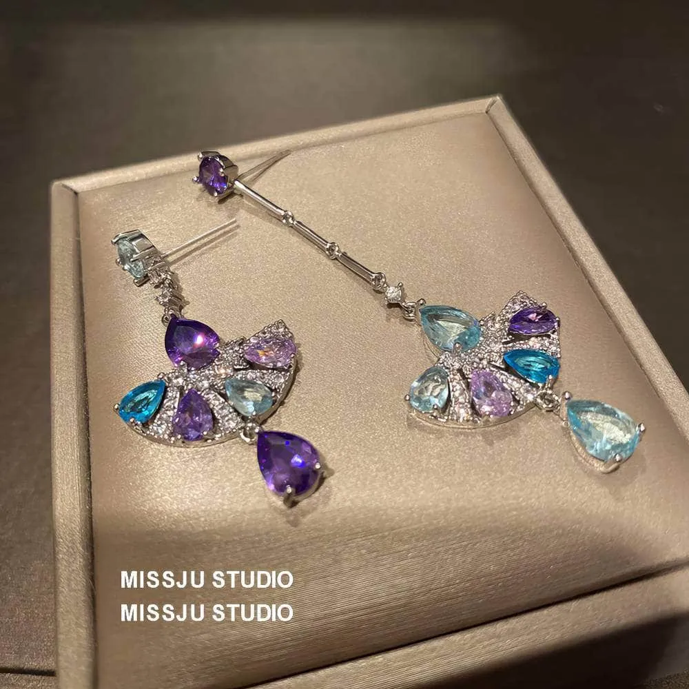Multistone Tassel Fanshape Teardrop Earrings