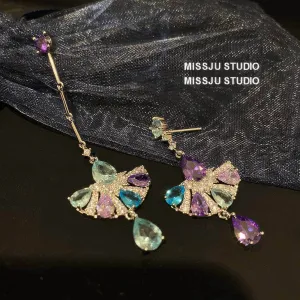Multistone Tassel Fanshape Teardrop Earrings