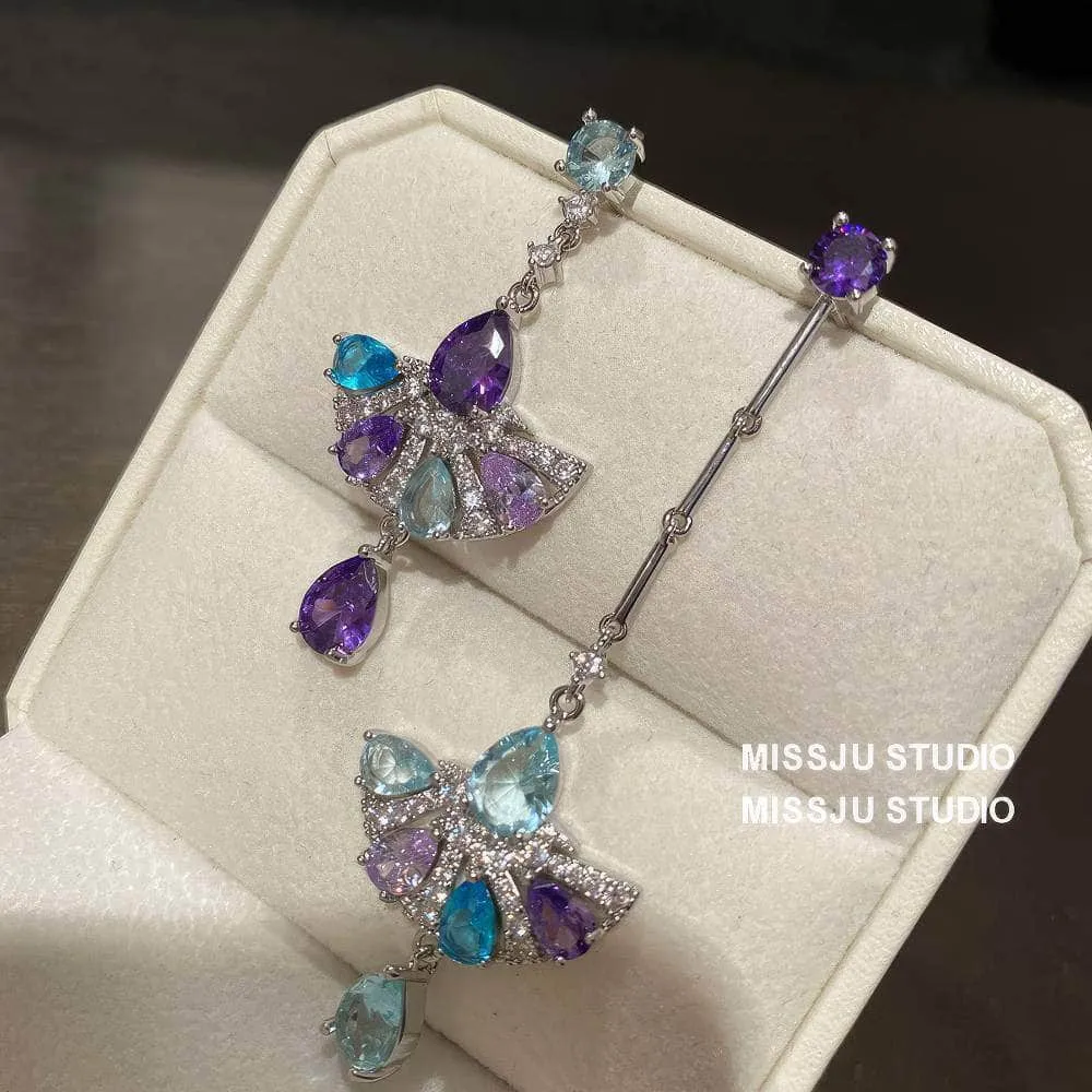 Multistone Tassel Fanshape Teardrop Earrings
