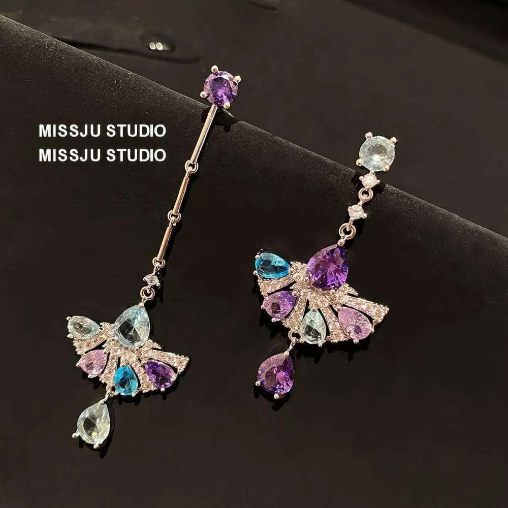 Multistone Tassel Fanshape Teardrop Earrings