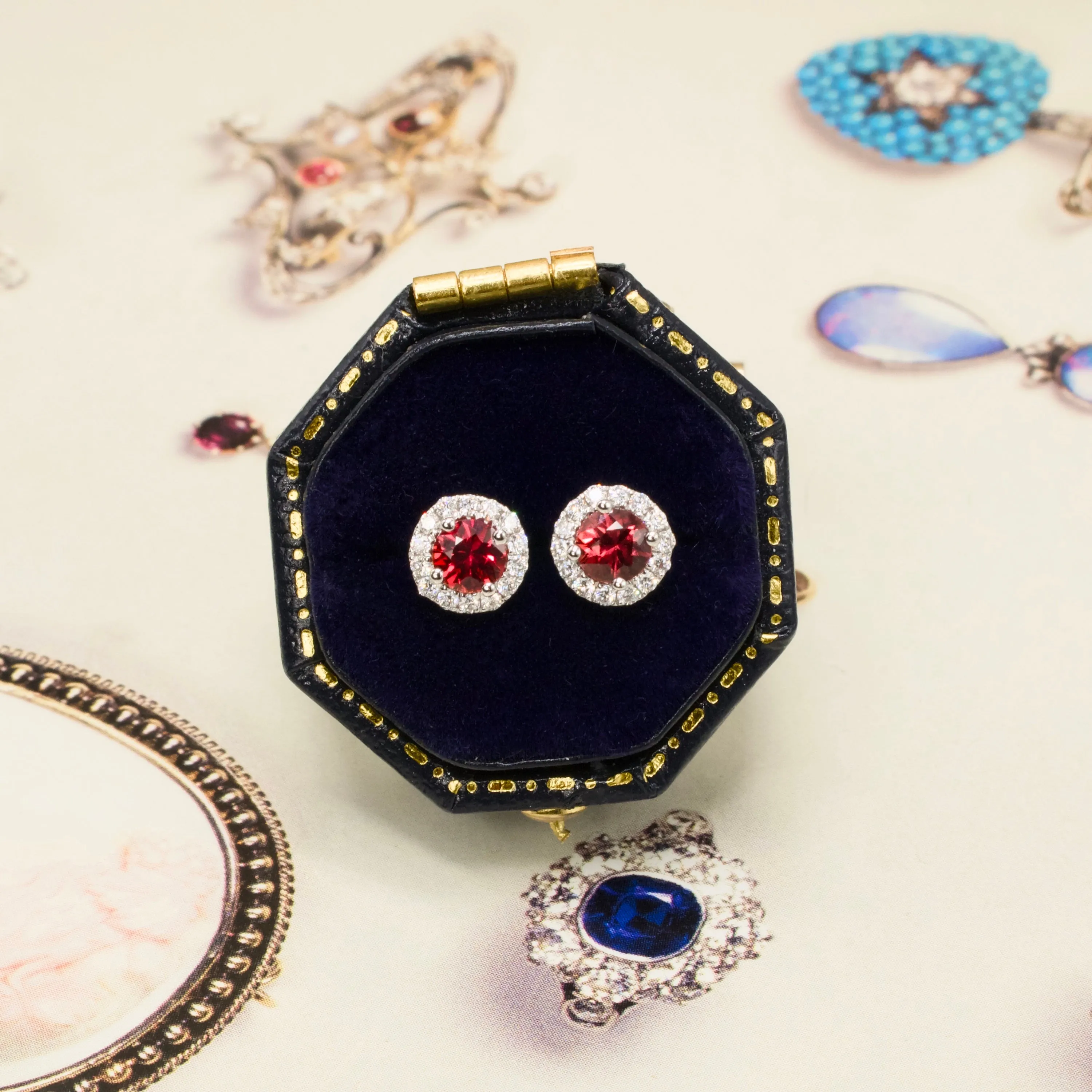 Natural 0.65 Carat Ruby and Diamond Halo Stud Earrings