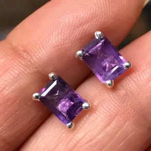 Natural 1.5ct Purple Amethyst 925 Solid Sterling Silver Earrings 7mm